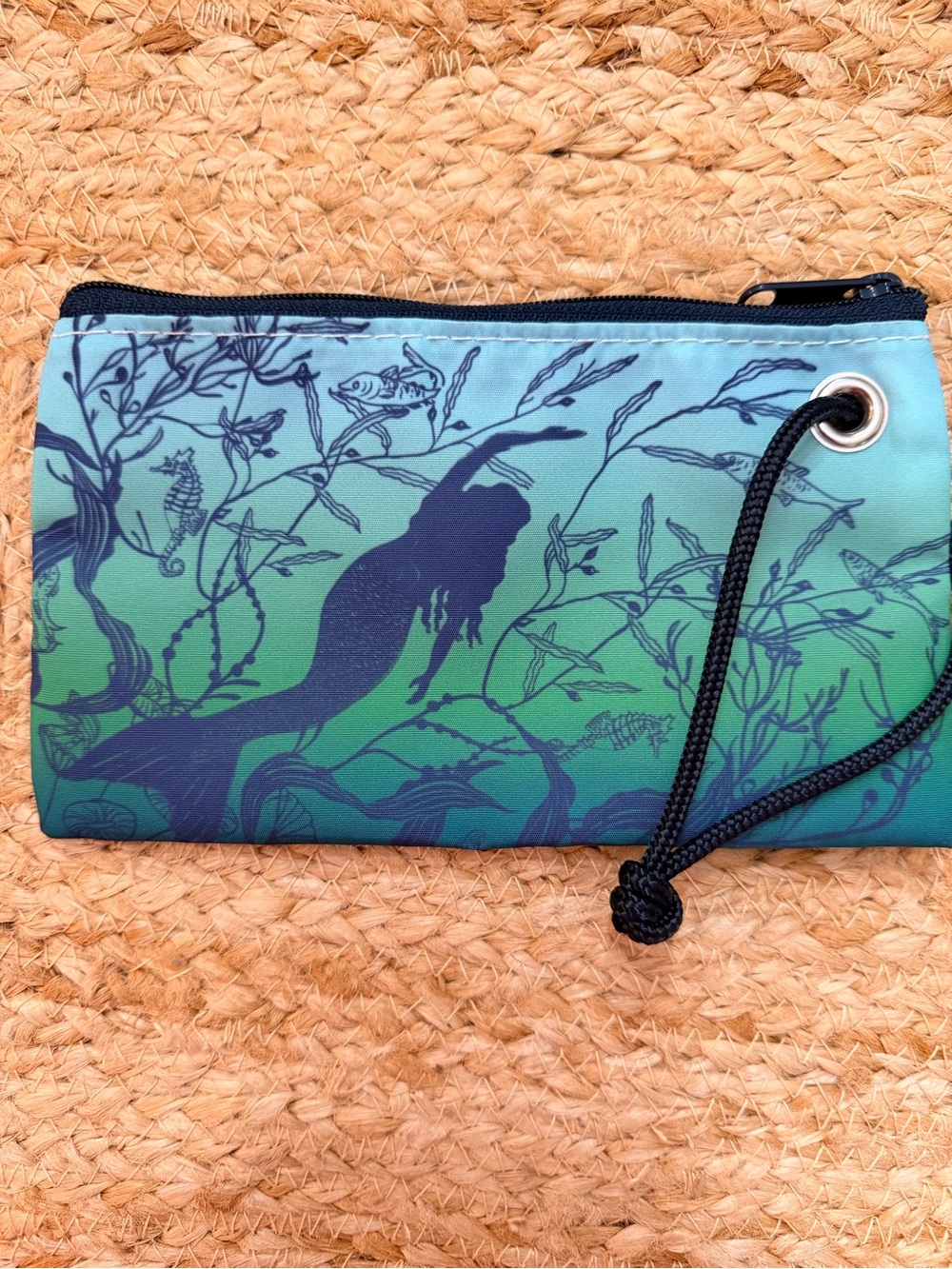 Sea Bags Mermaid Print Wristlet Pouch in Teal and Navy